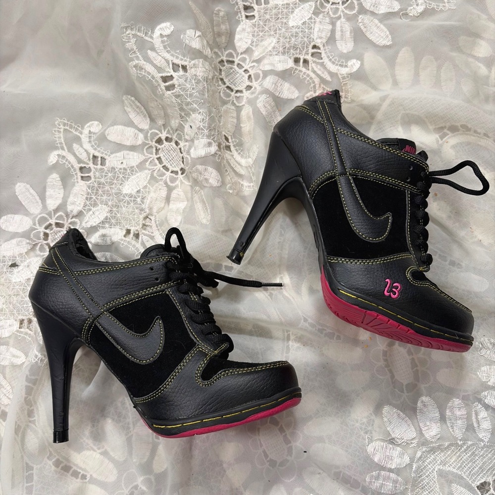 RARE Y2K Nike Dunk High Heel Black Pink Yellow  Womens 7 2006 Release